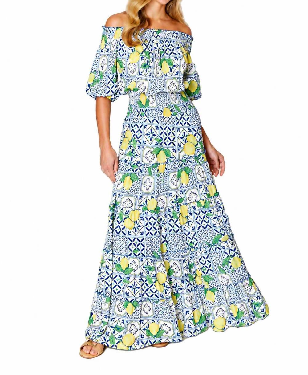 NEW ROMI THE BRAND lemoncello ahola long maxi dress in indigo